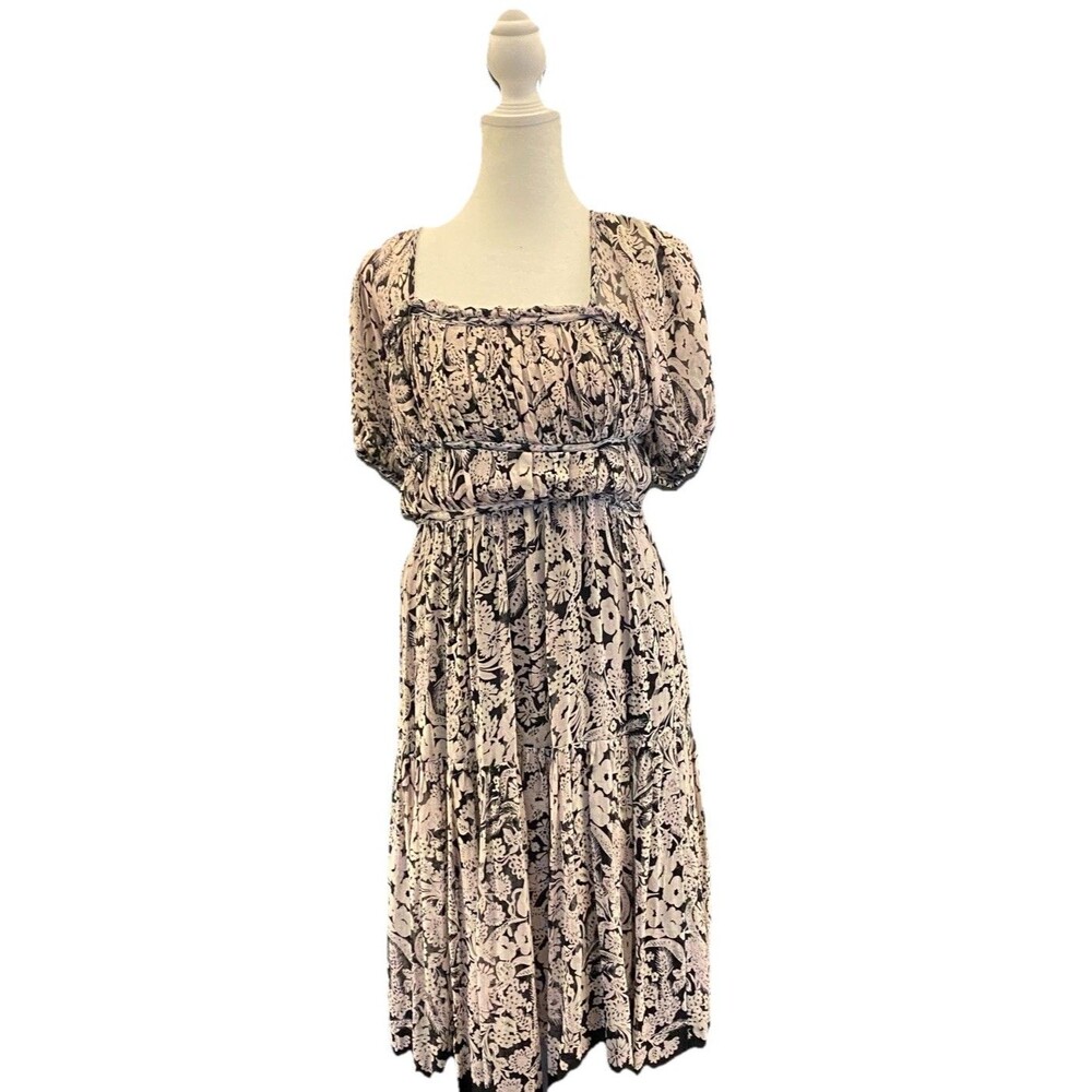 Anthropologie Maeve Puff Sleeve Midi Dress BOHO Size MED PETITE